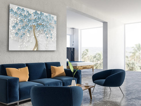 Glass Wall Art Prints Blue Flowers UV Printing Glass Art Decor