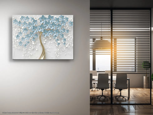 Glass Wall Art Prints Blue Flowers UV Printing Glass Art Decor