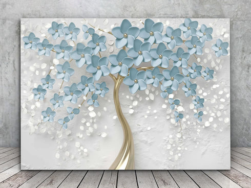 Glass Wall Art Prints Blue Flowers UV Printing Glass Art Decor