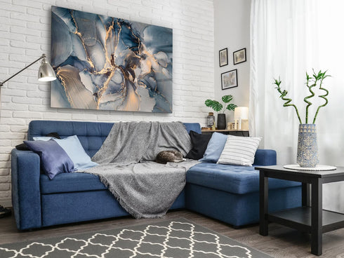 Glass Wall Art Gift, Housewarming italian art glass Tempered Glass Art Blue Gray Abstract Fluid Marble Glass Art Glass Printing