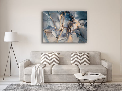 Glass Wall Art Gift, Housewarming italian art glass Tempered Glass Art Blue Gray Abstract Fluid Marble Glass Art Glass Printing