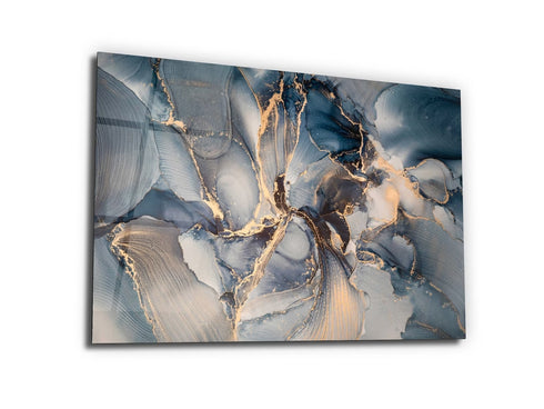 Glass Wall Art Gift, Housewarming italian art glass Tempered Glass Art Blue Gray Abstract Fluid Marble Glass Art Glass Printing