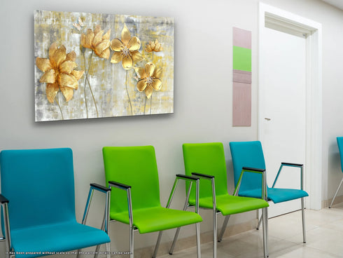 Golden Flowers Glass Wall Art Large Wall Decor Housewarming Gift Glass Art Modern Tempered Glass